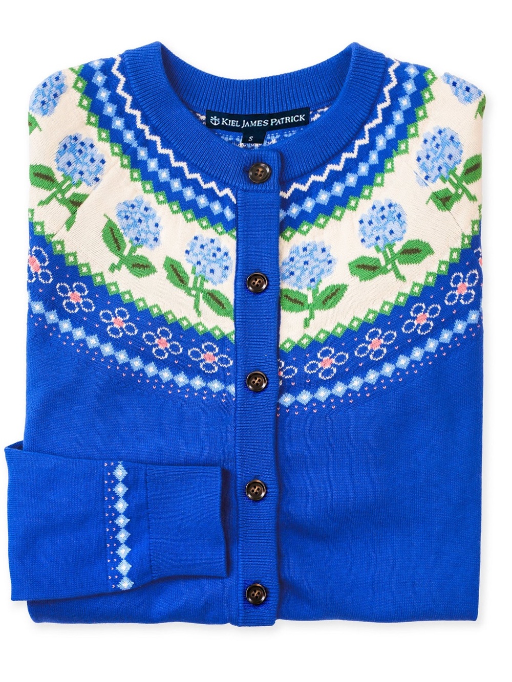 Kiel James Patrick Blue Hydrangea Fair Isle Cardigan Sweater